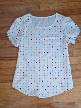 White Polka Dot Short Puff Sleeve Blouse Short Puff Sleeve Shirt Womens